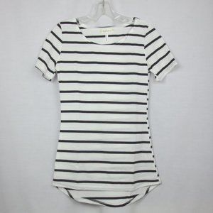 NEW Amy Fashion Top Black Ivory Striped Stretch Cotton Comfy Hi Low Tunic Size S